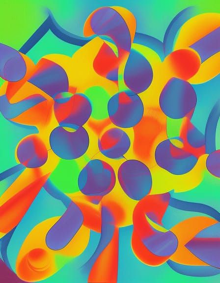 Siamese Clowns abstract art complementary colors fine detail...