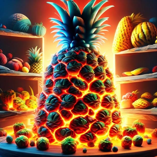  <lora:CracksNLava:1.0> Pineapple about to crumble in flames, cracks, lava