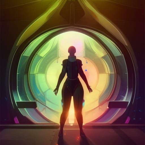door to the future with a galaxy background