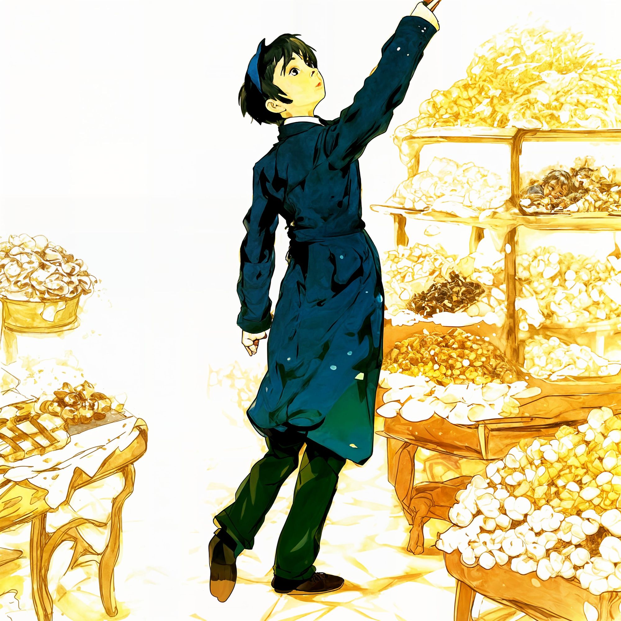 At a pastry shop a boy  is trying to grab a pastry