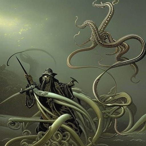 Asian Squid fighting a octopus East