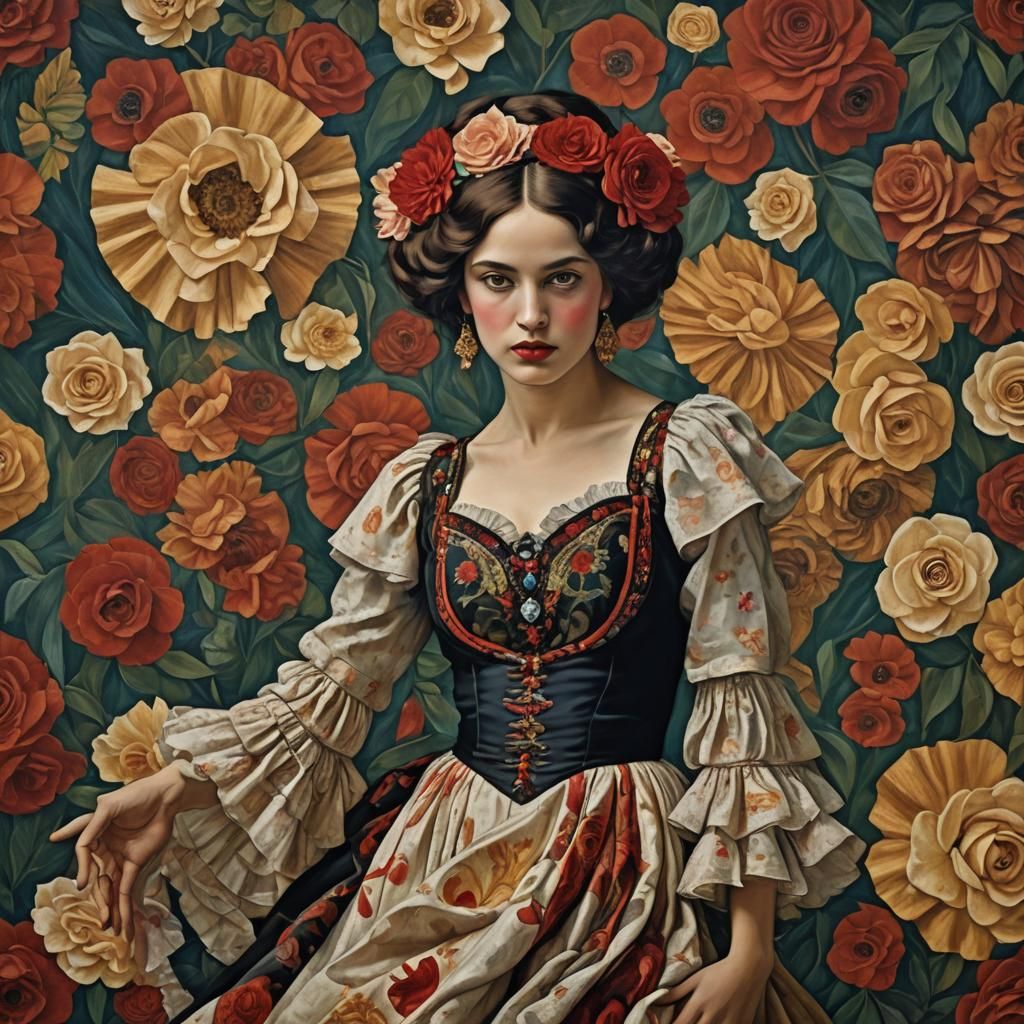 Beautiful flamenco dancer glamor shot portrait Klee Klimt Re...