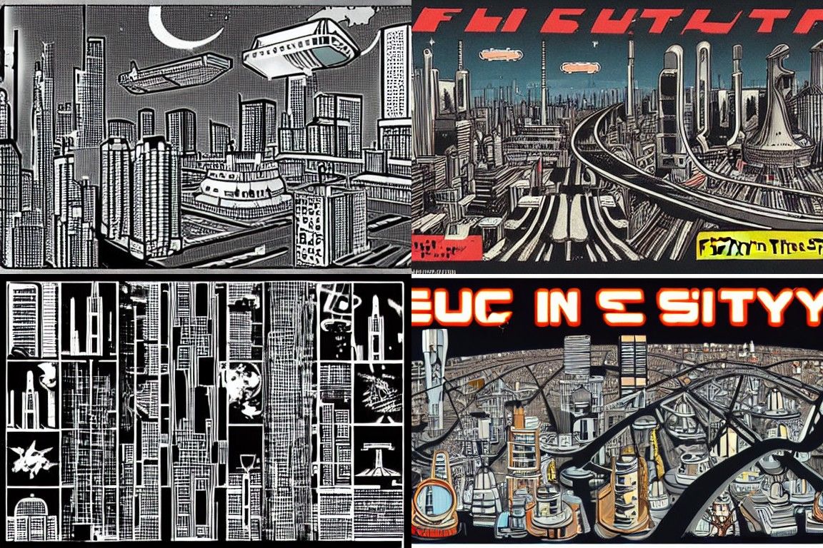 Sci-fi city in the style of Fluxus