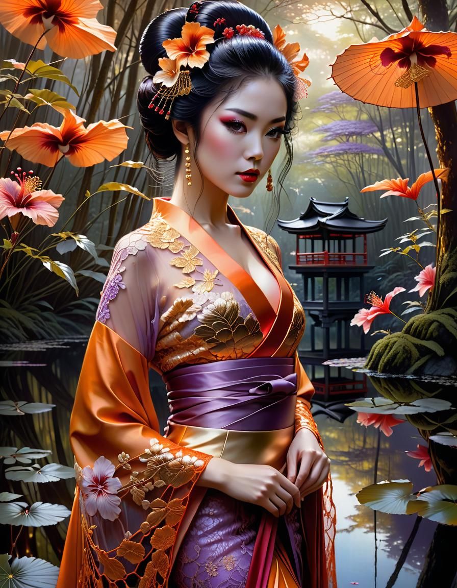 Beautiful Geisha In A Pond - AI Generated Artwork - NightCafe Creator