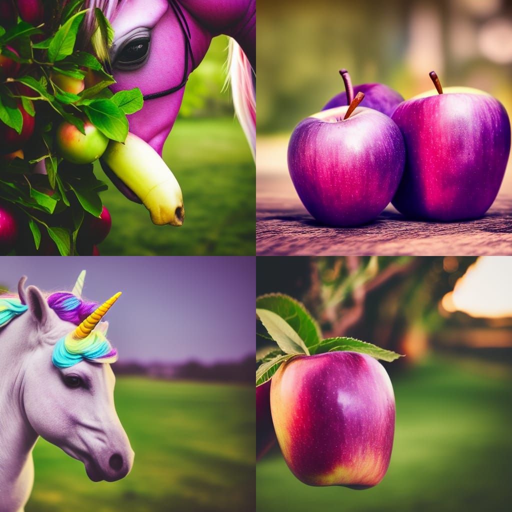 unicorn eating purple apples