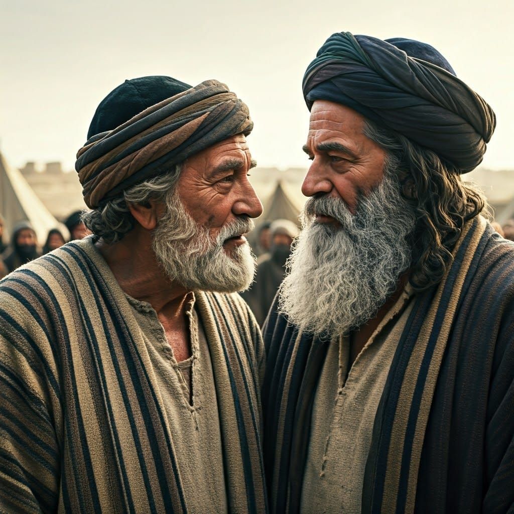 Biblical Patriarch Moses Meets His Son-in-Law in a Tradition...