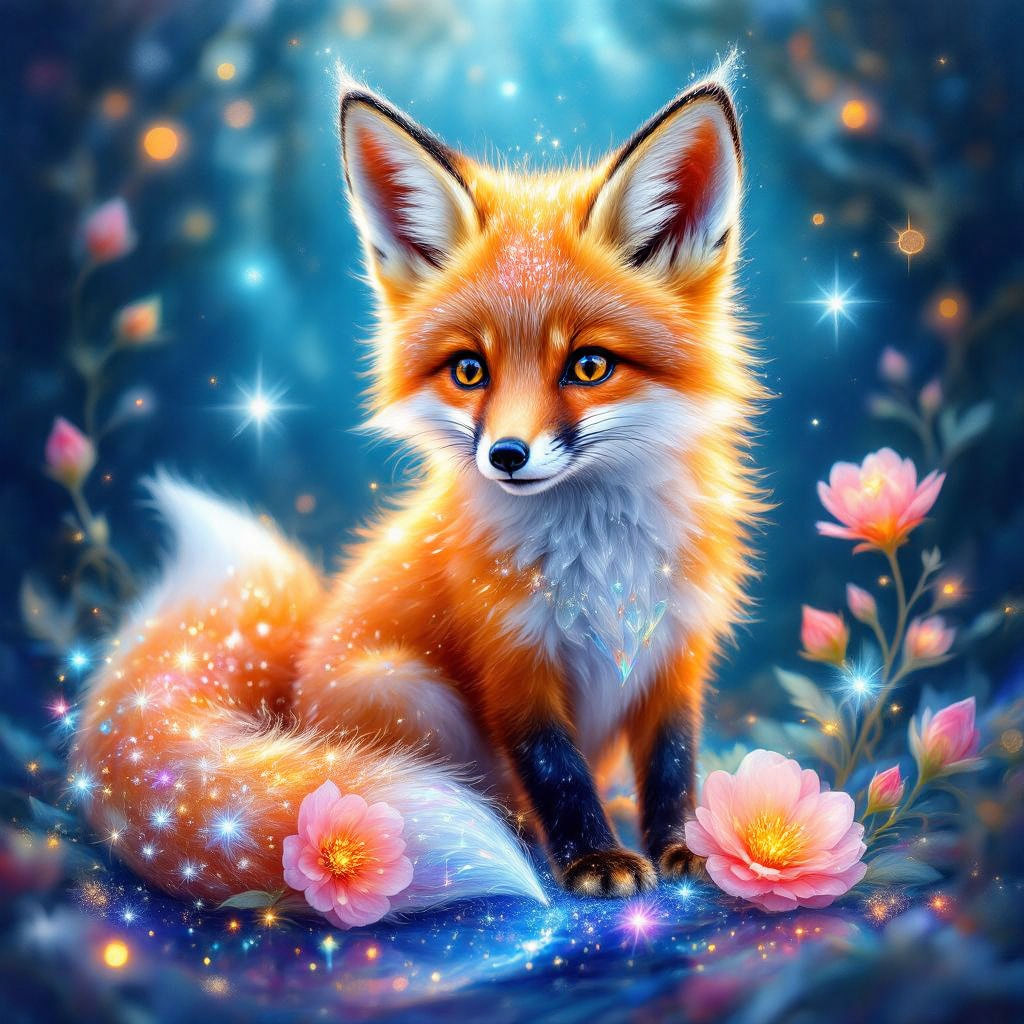Fox filled with bioluminescent flowers #4