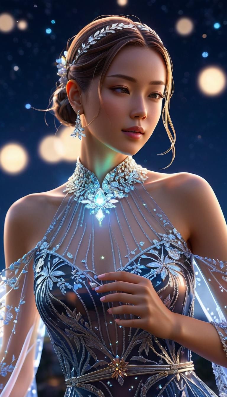 Close up portrait of a beautiful woman wearing an intricate ...