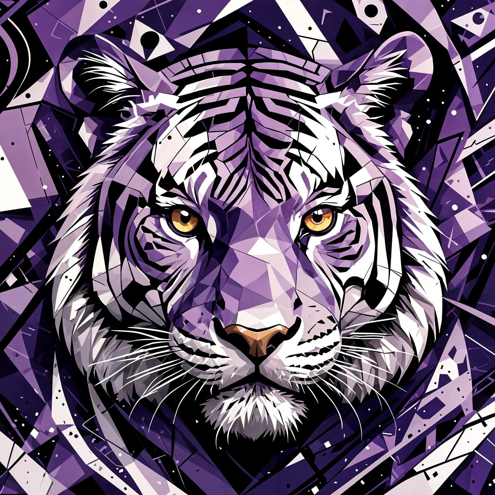 digital acrylic painting of a cubist stylized tiger illustra...