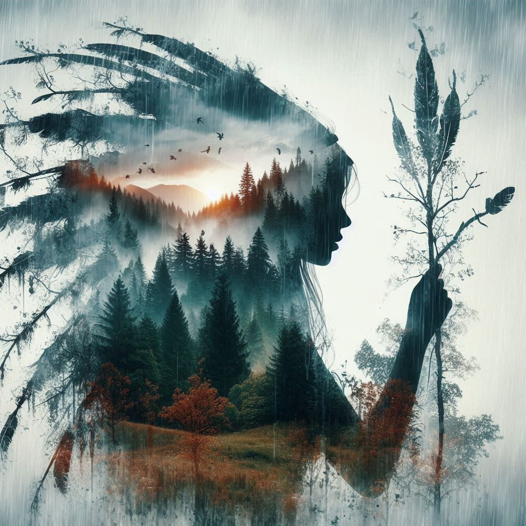 double exposure beautiful fantasy DALL-E 3 portrait landscap...