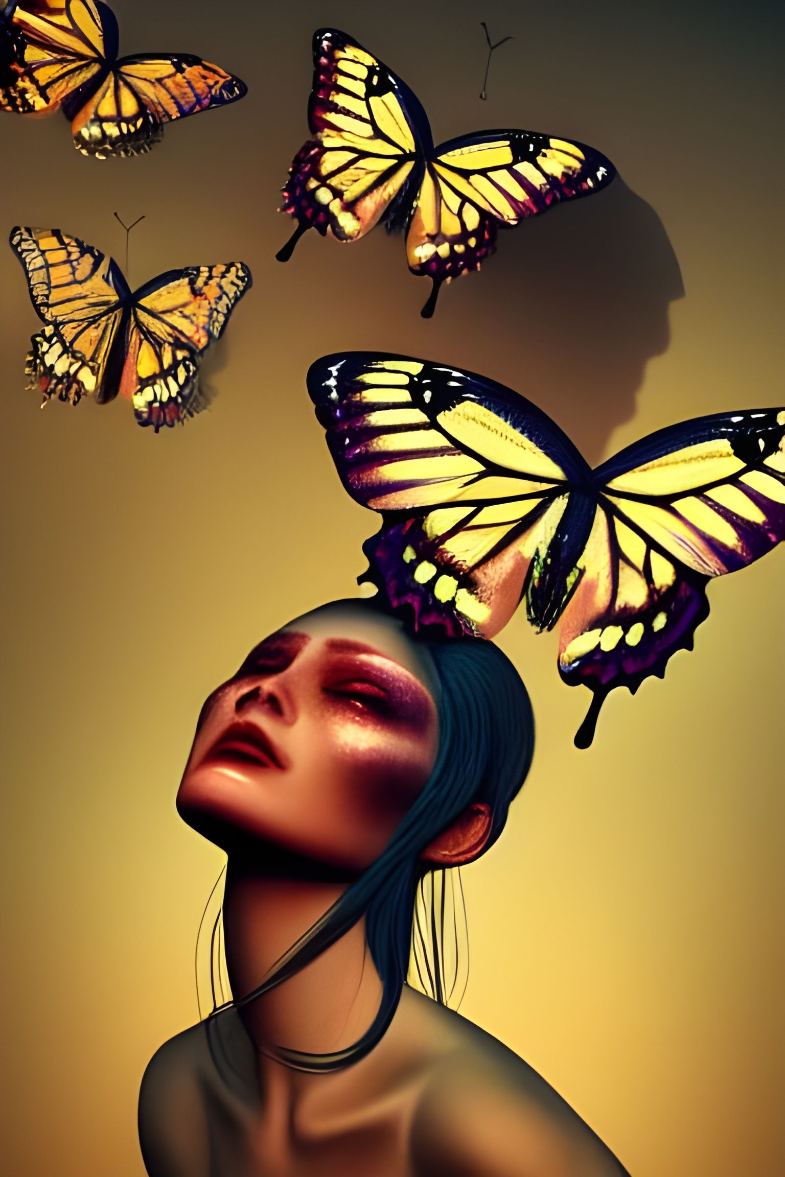 Surreal Portrait: Butterflies Emerge, Digital Illustration