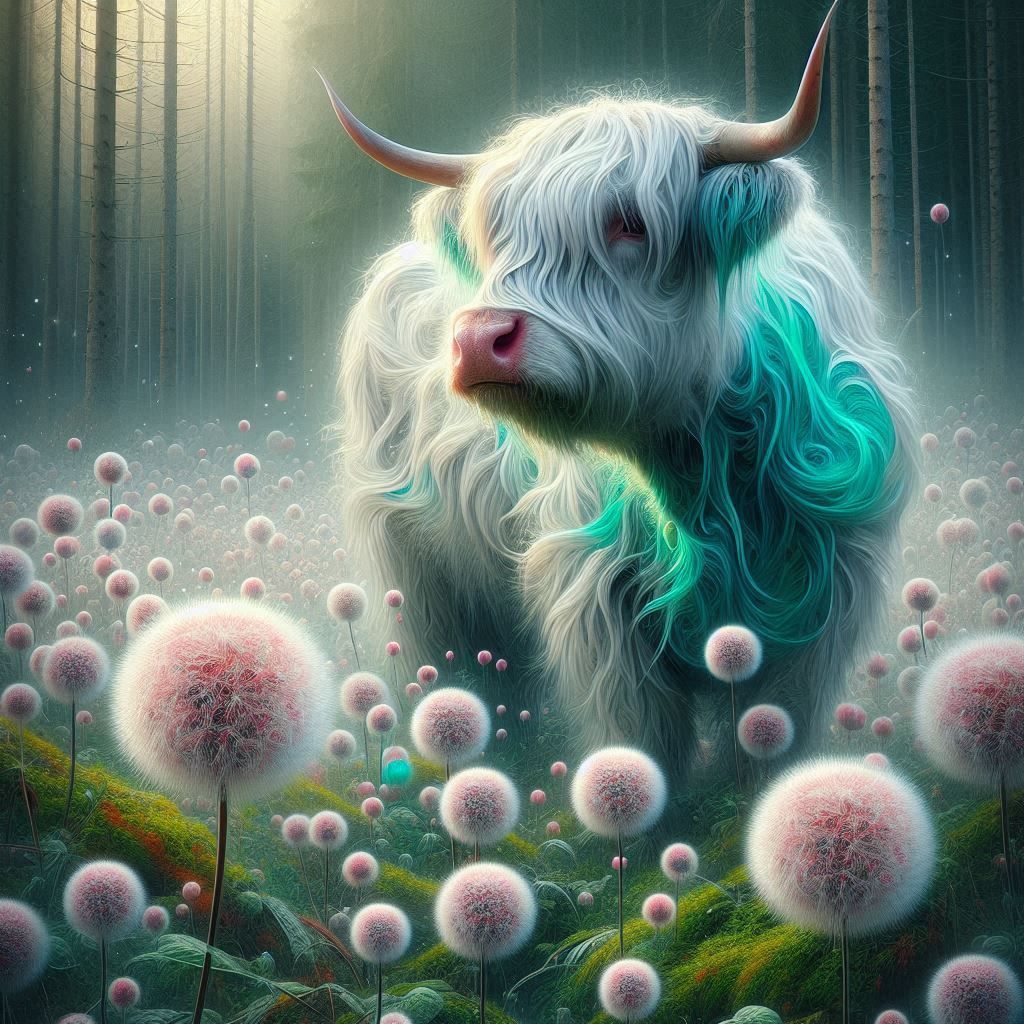 White and Teal Cow
