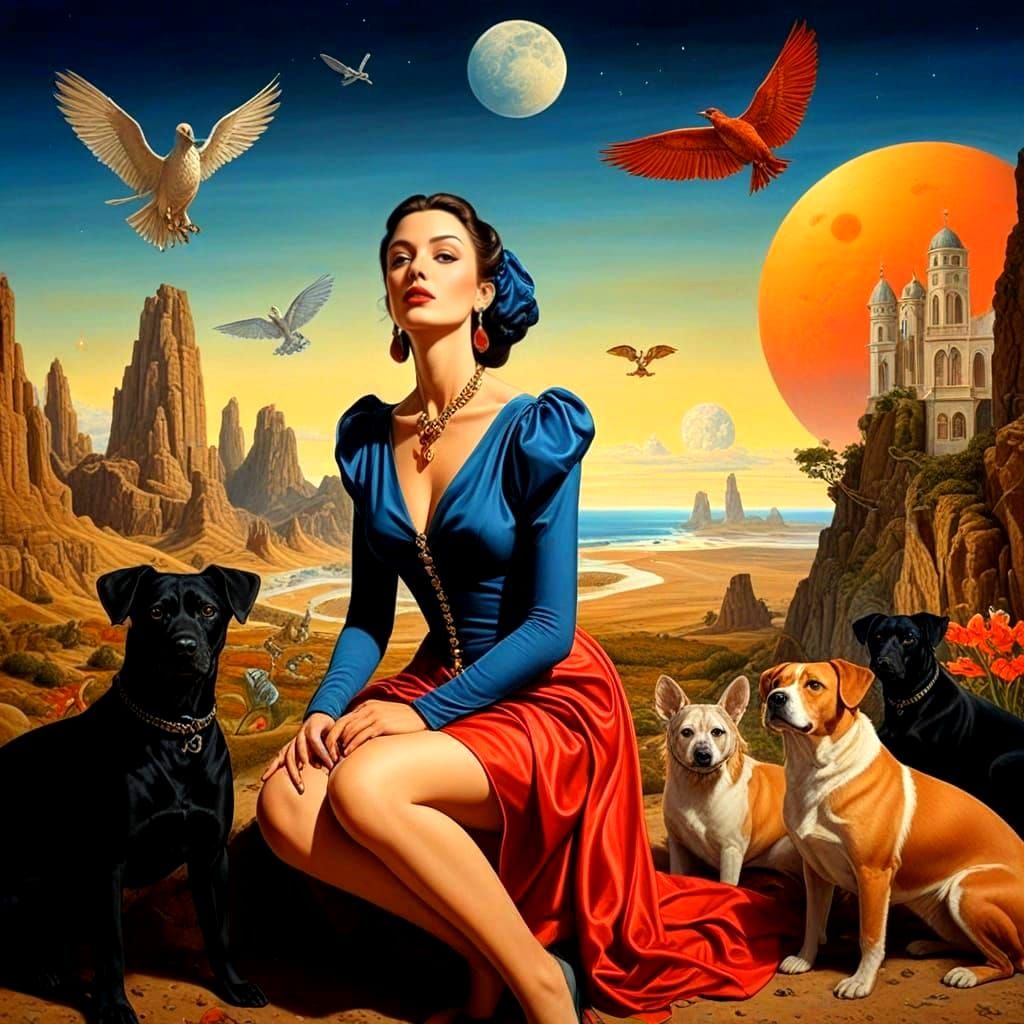 Hyperrealistic Portrait of a Happy Lady in Whimsical Surroun...