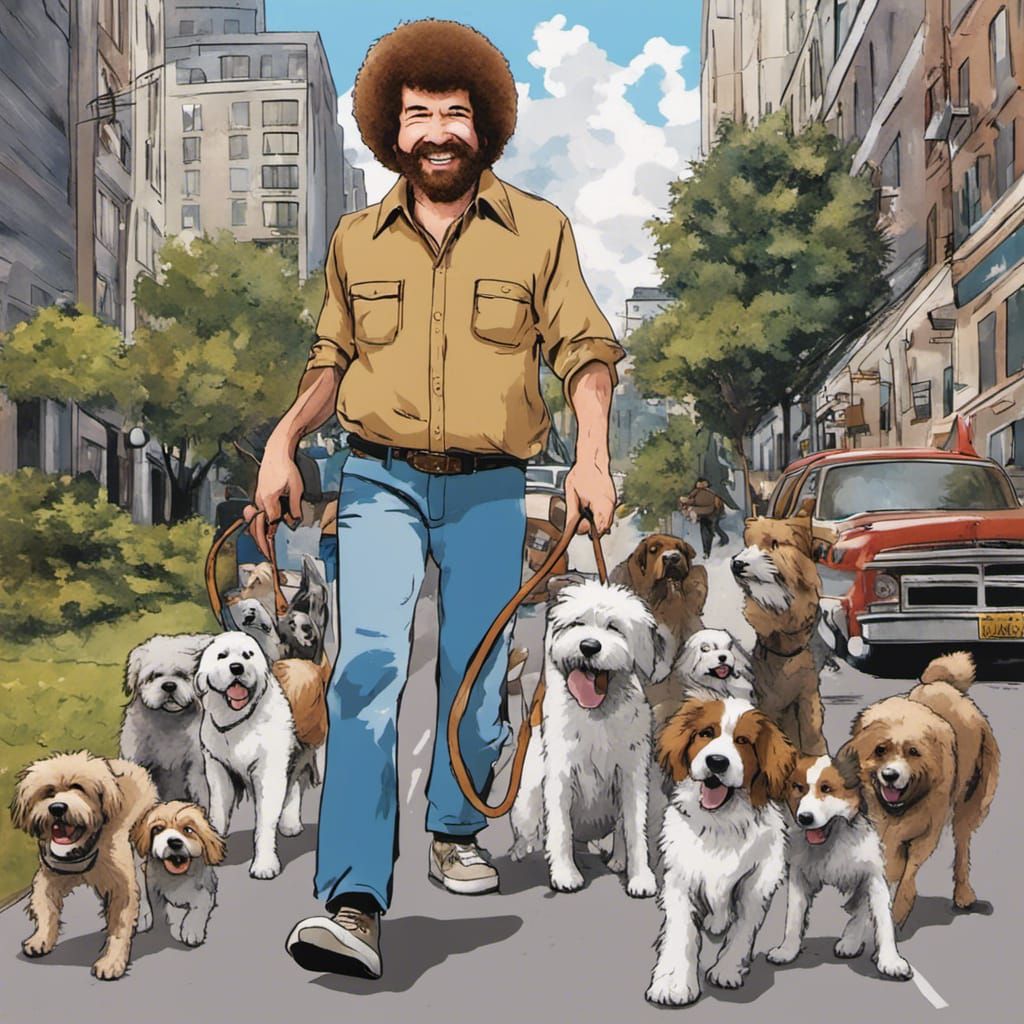 Bob Ross dog walker  by @Arcarels