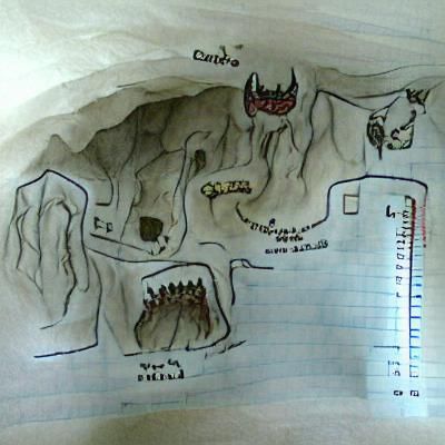 map of large cave with monsters sketch