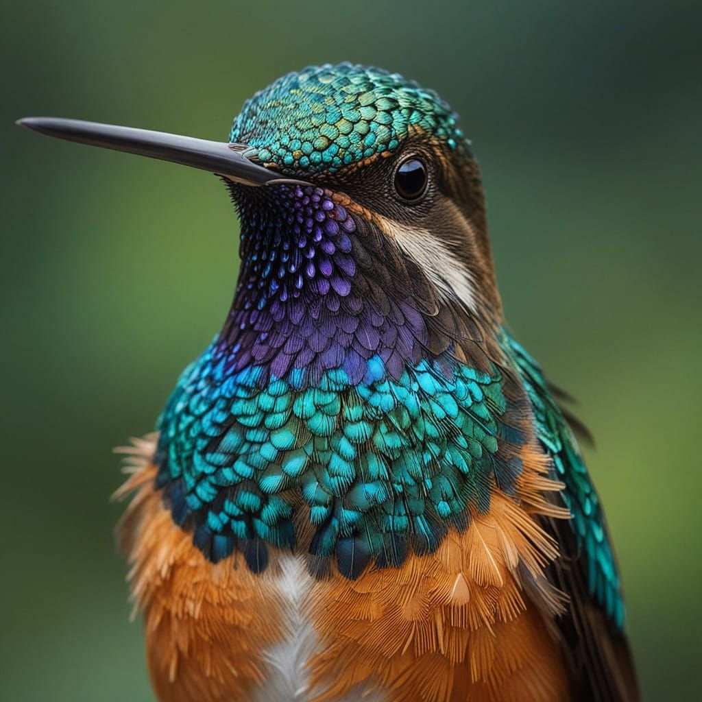 Hyper-Realistic Hummingbird Portrait in Vibrant Blues and Gr...