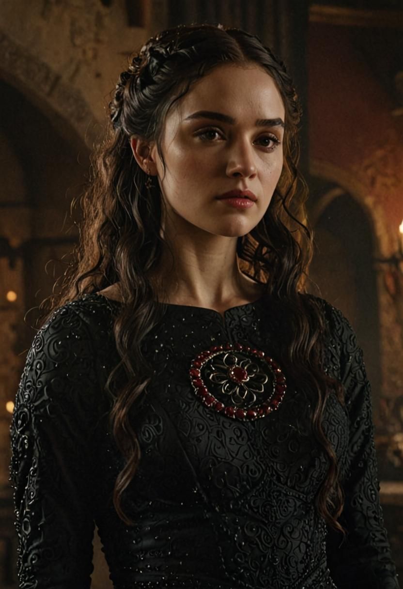Medieval Lady in Red Dress, Photorealistic Rendering
