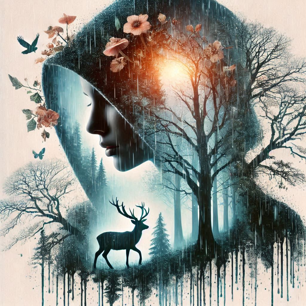 double exposure beautiful fantasy DALL-E 3 portrait landscap...