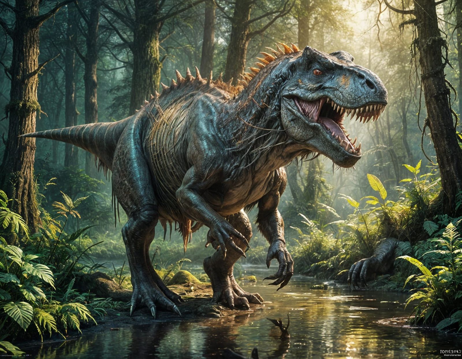 Lone .T-Rex wandering in canopy forest.  by @Dreamer in Hell