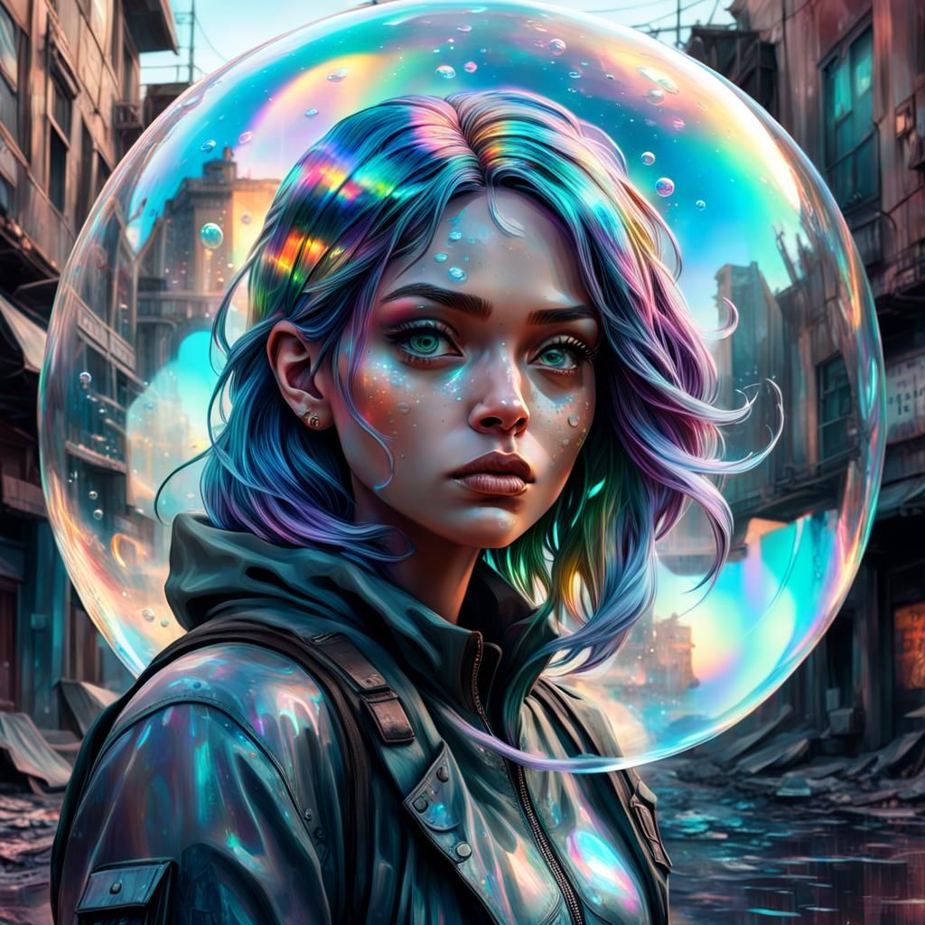 Holographic Girl in Bubble, Post-Apocalyptic Scene