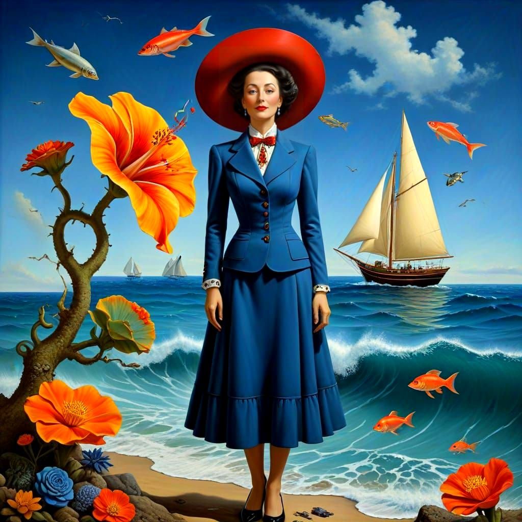 Vibrant Lady in Whimsical Seascape