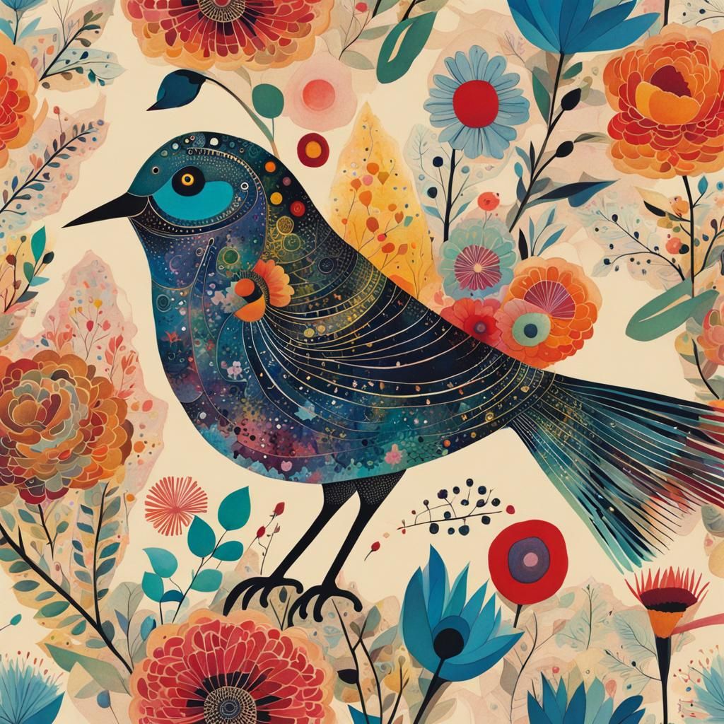 Pretty bird with flowers