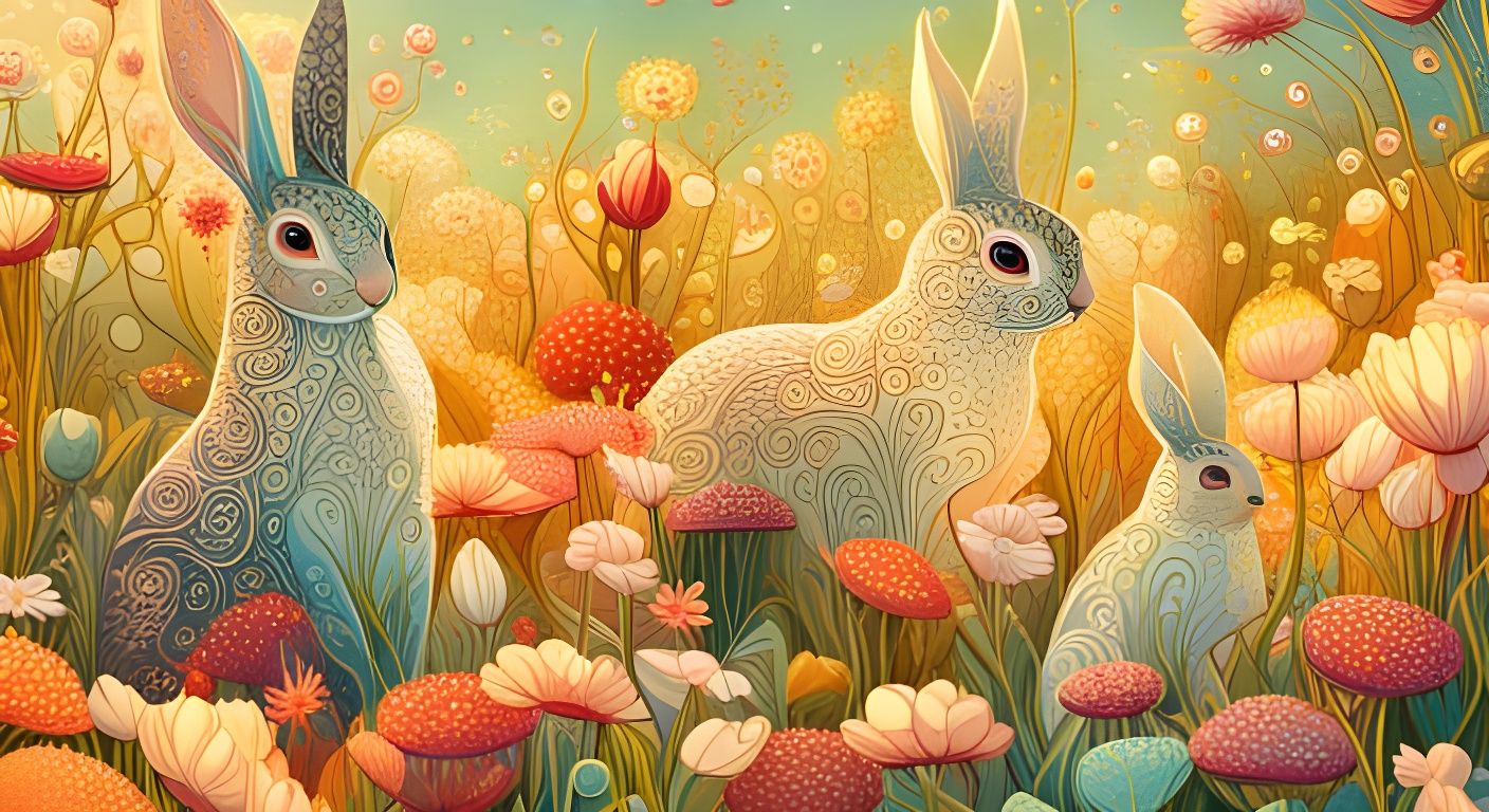 Bunnies in a flower field  by @Lucy