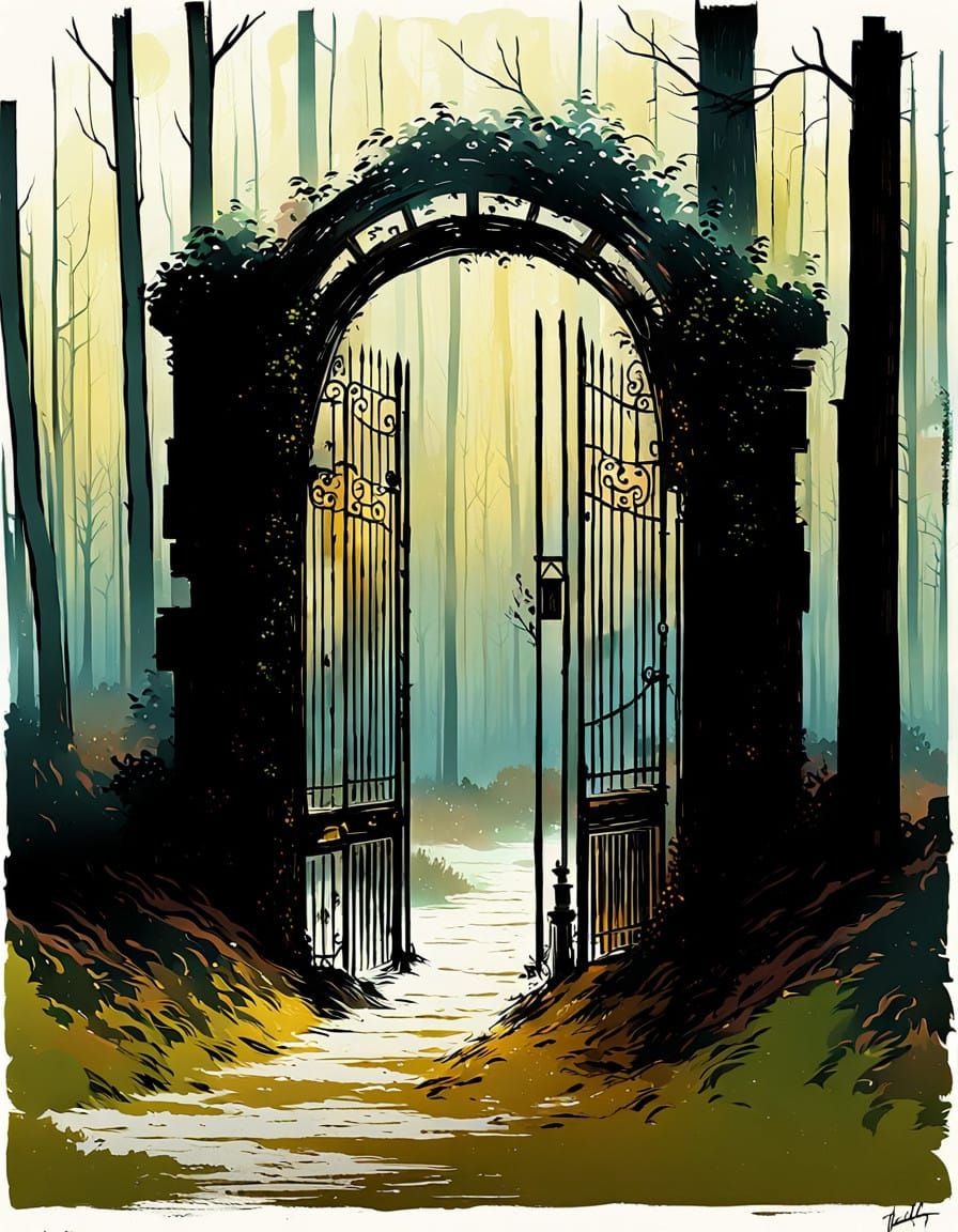 Surreal Gateways to Dream Worlds in Spooky Forests
