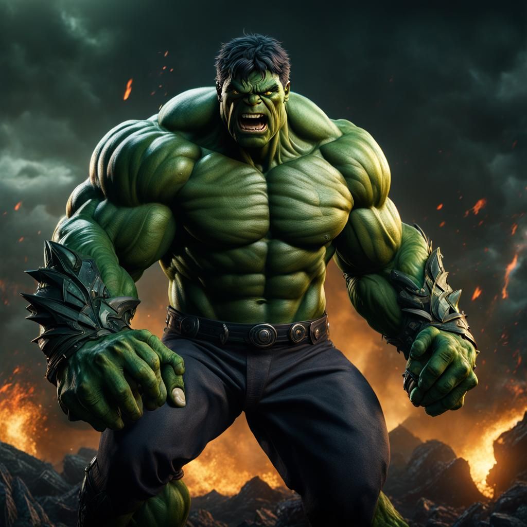 The Strongest male Hulk with The most furious face, standing...