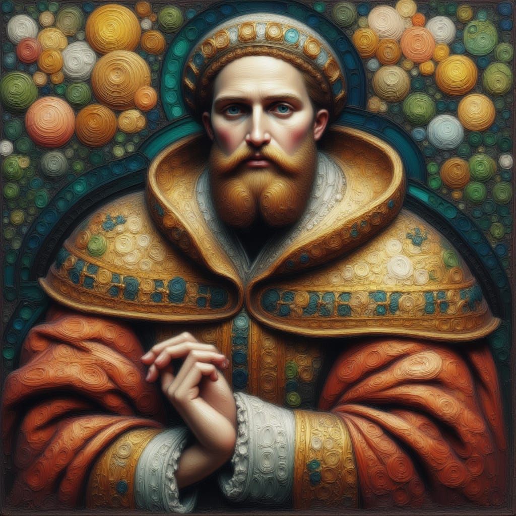 <lora:kak-ImpastoLush:1.0>deep impasto circle strokes portrait of a Renaissance man