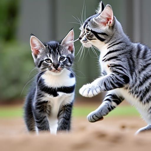 two gray kittens with black stripes playing with each other