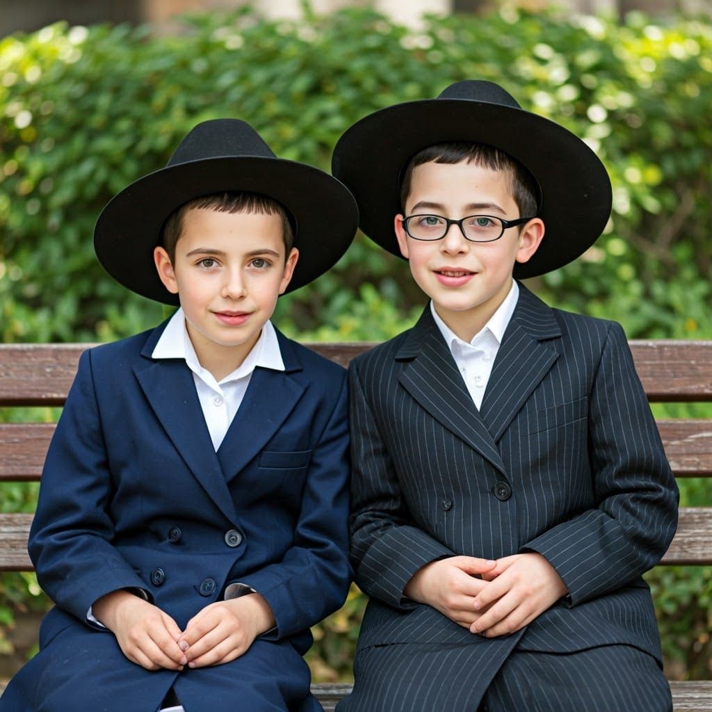 Haredi Children Share Intimate Moment on Park Bench