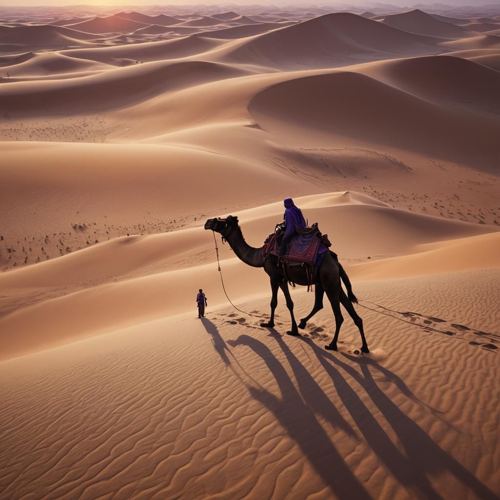 Desert Traveler at Sunset in Golden Light