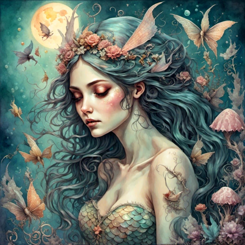 <lora:Dreamy Watercolor:1.0> mermaid 