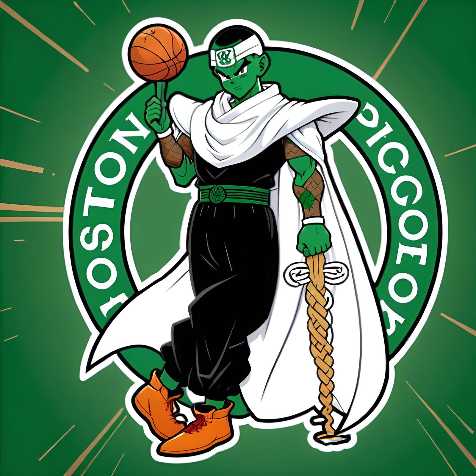 A hyperdetailed NBA logo of The Boston Piccolos, featuring a mix of