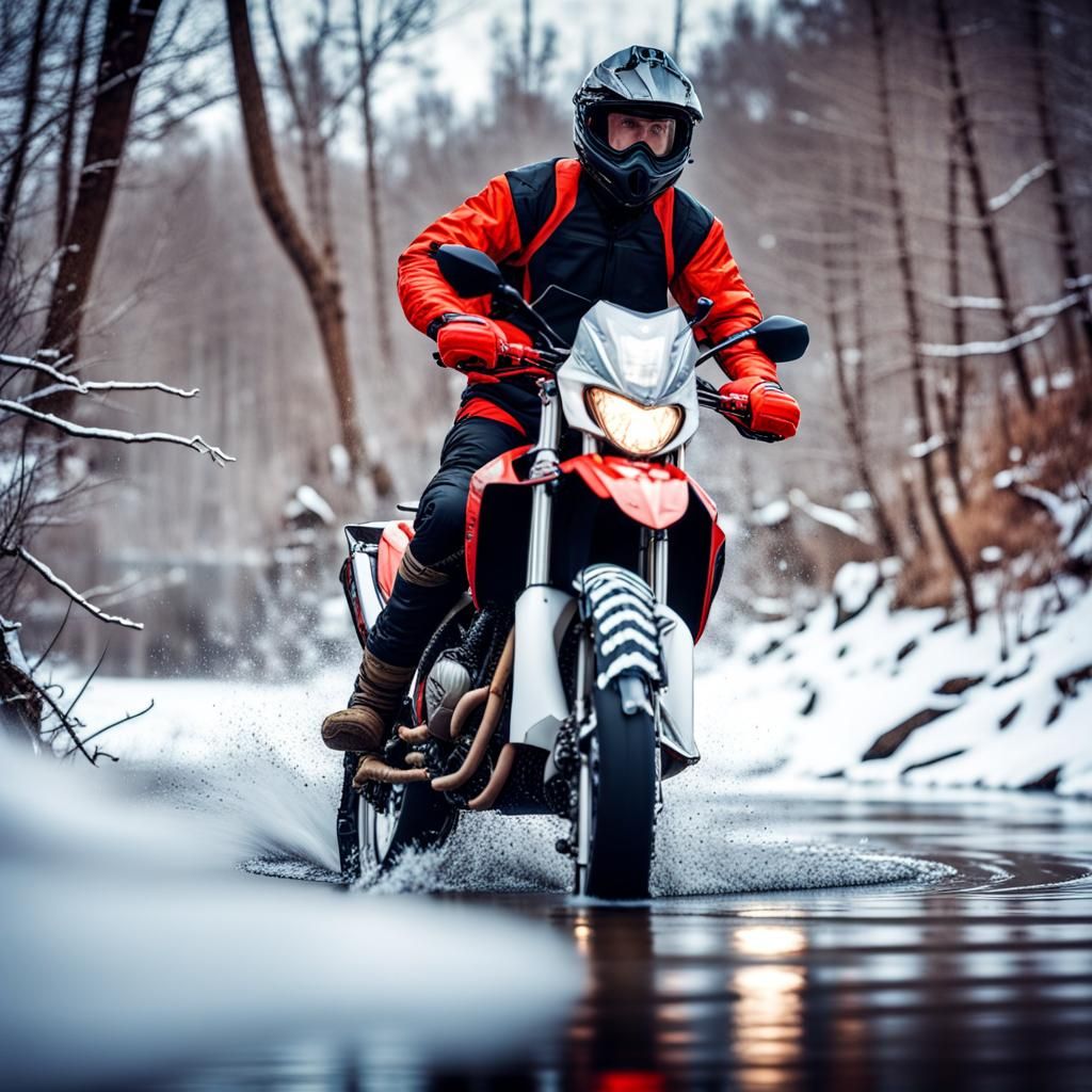 motorcyclist rides a enduro motorcycle