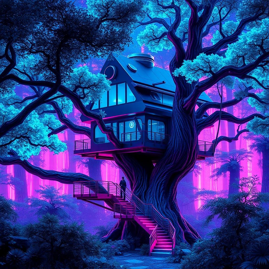 A tree house in a forest of virtual trees.  by @Elayne