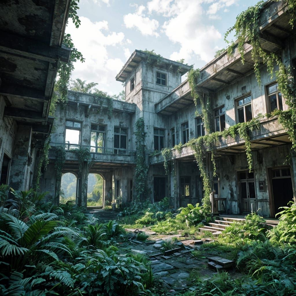 A lost place - an old hospital deserted since 50 years overgrown with plants 3D Game Cinematic Feel, ...  by @MiTh93