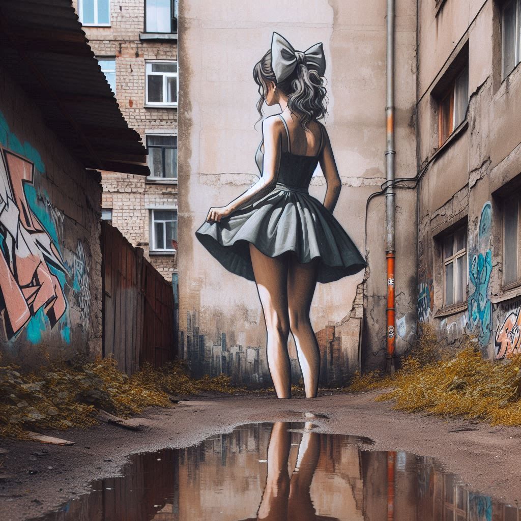 Graffiti portrait with bow