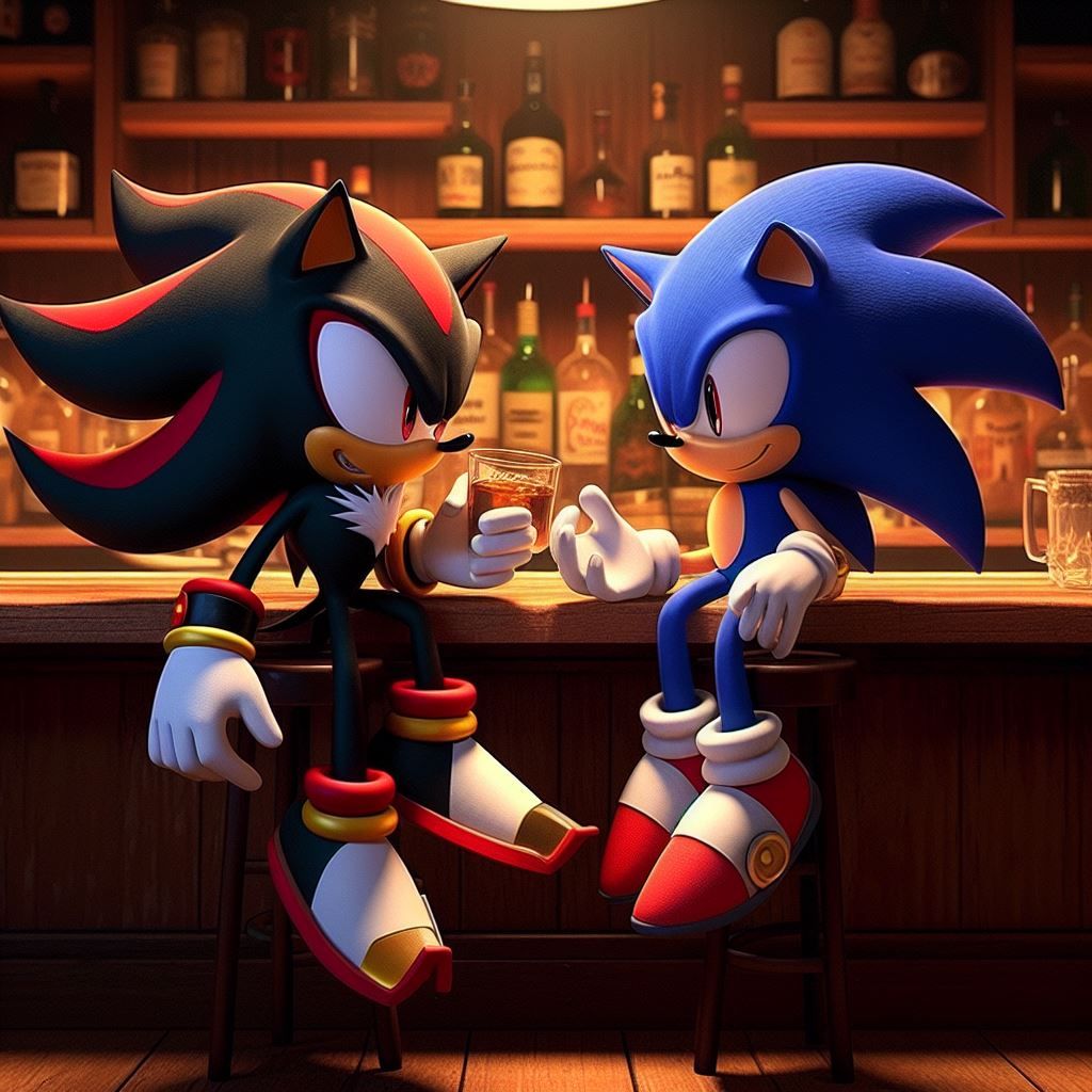 Shadow The Hedgehog meeting Sonic The Hedgehog in a bar