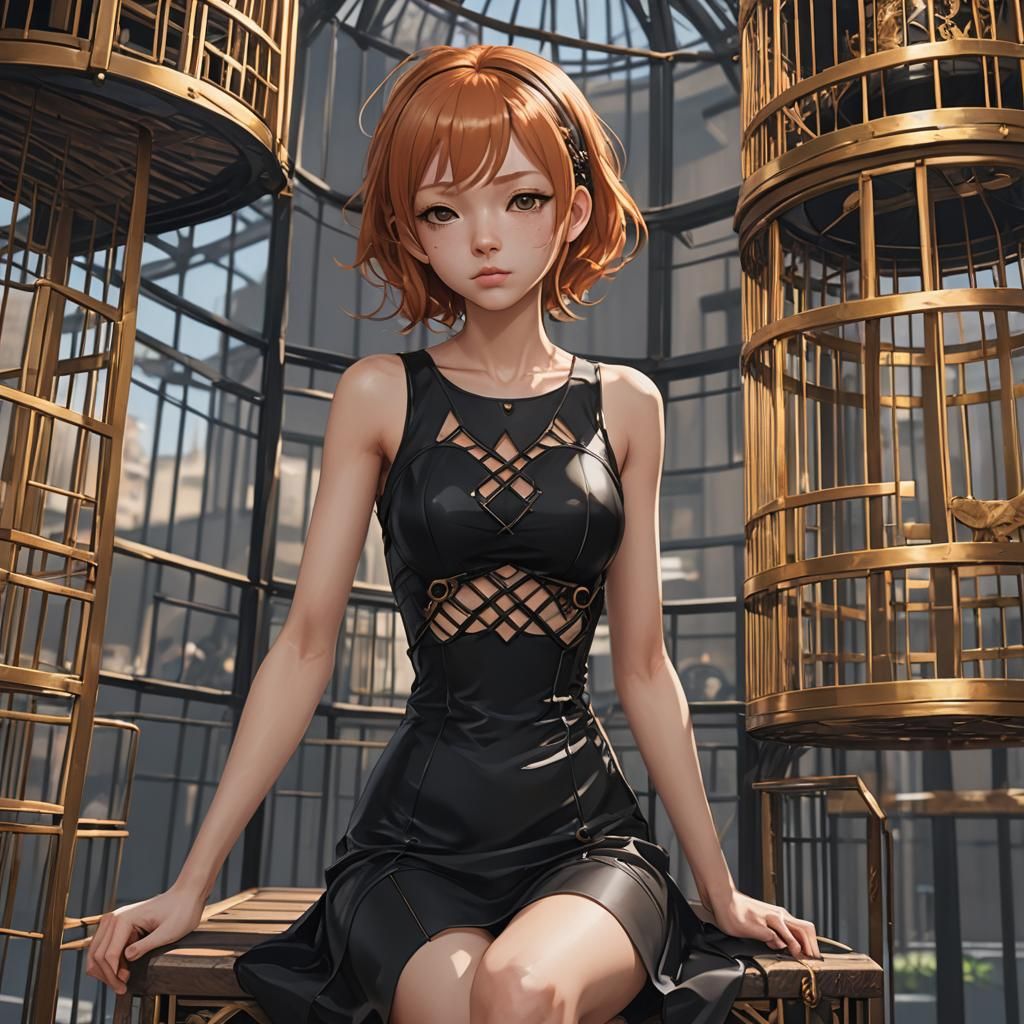 masterpiece, distinct, highres, skinny, tall, sit, cage, 1gi...