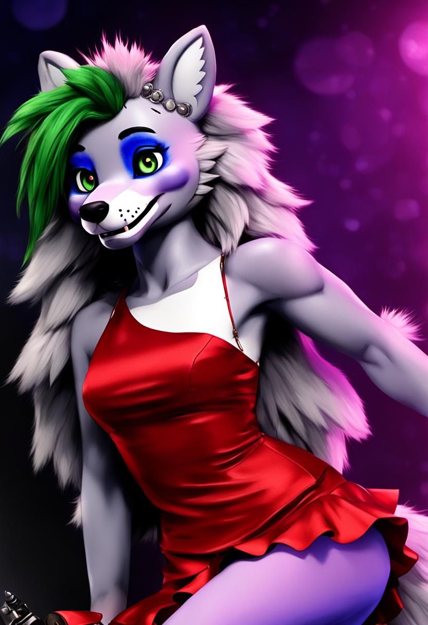 Furry character Roxanne Wolf FNAF grün und blauen Kleid - AI Generated  Artwork - NightCafe Creator