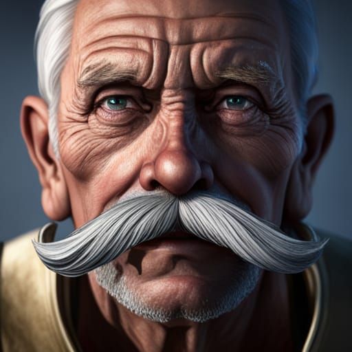 A huge handlebar mustache on a elderly man  by @Suz