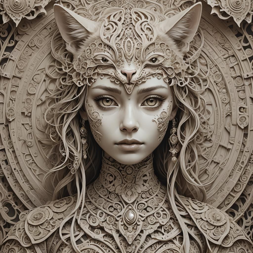 intricate human 
female with a cat face furry