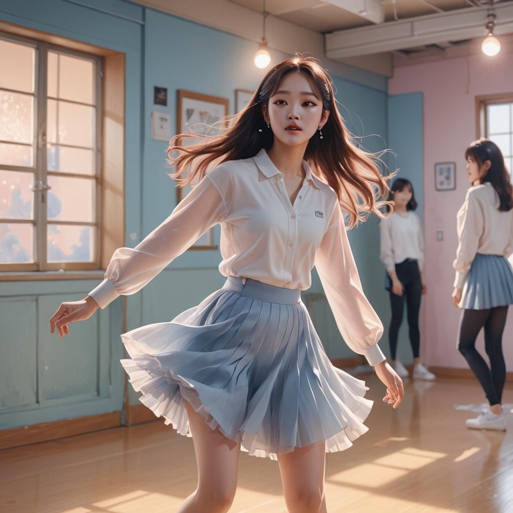 K-Pop Idol Dancing: Ethereal Art Deco Illustration