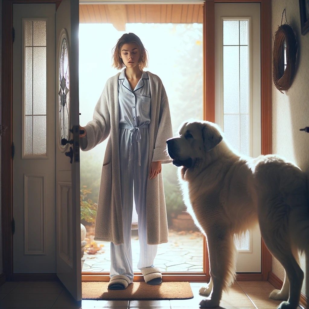 "Move, boy. Gotta open the door."