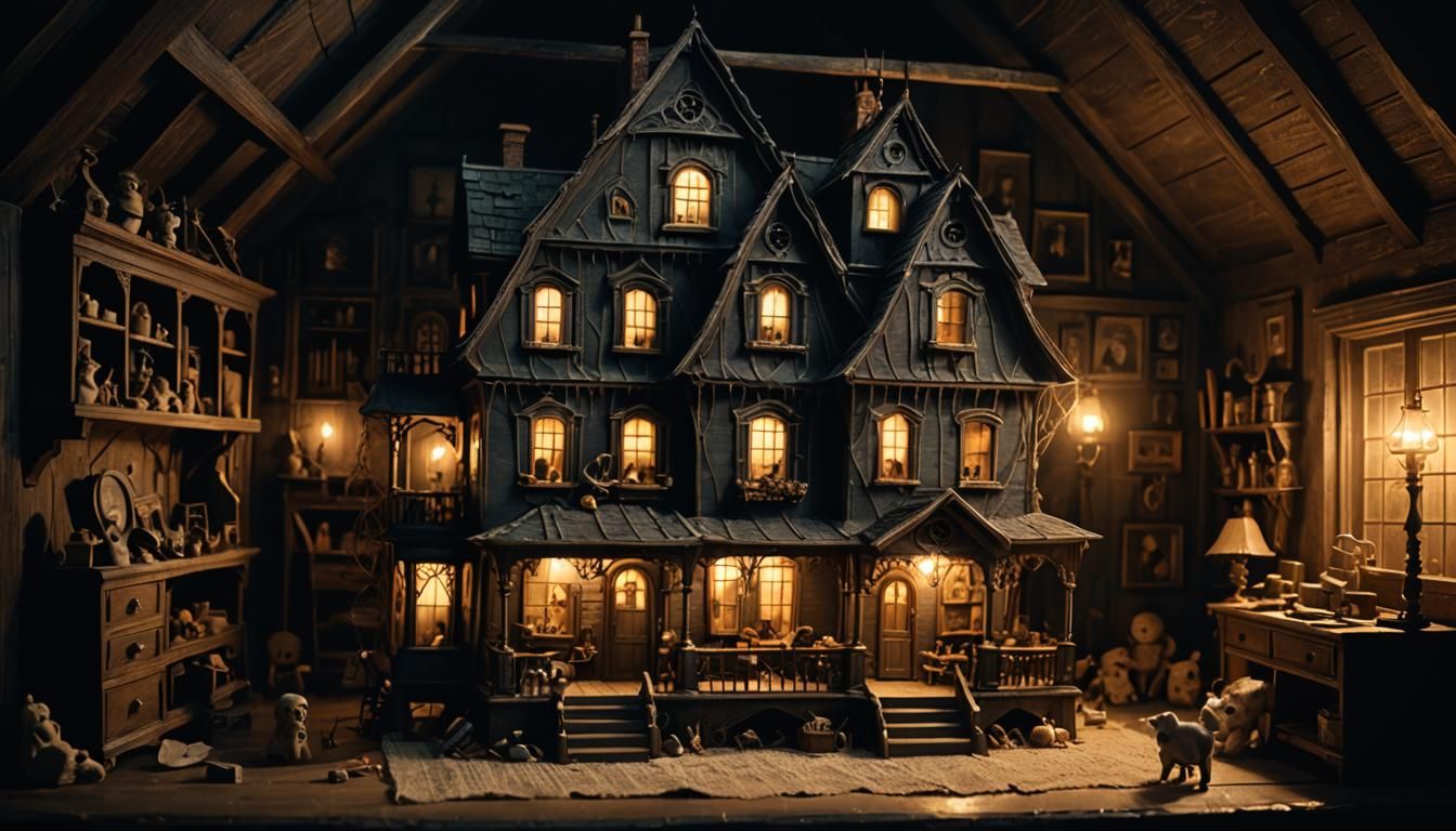 Cursed dollhouse.  by @GoldenPaw