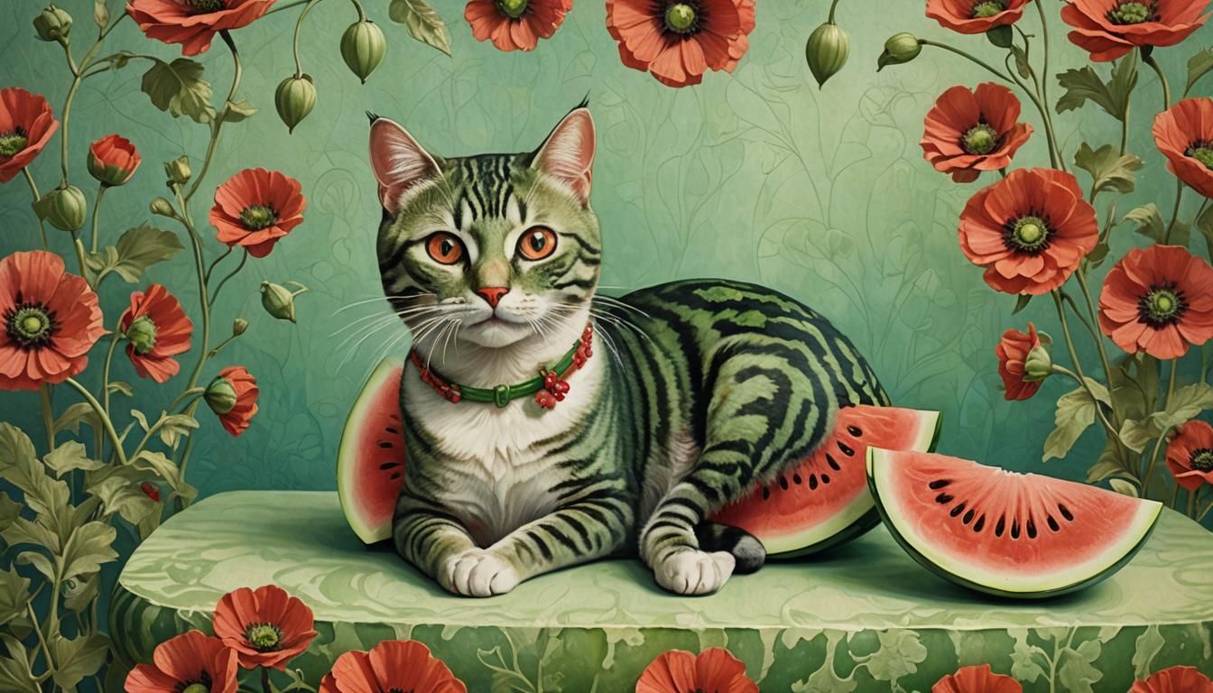 a stylized cat made out of a watermelon 1