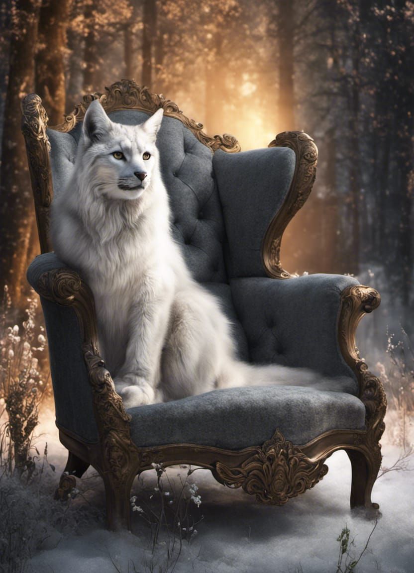 Snow Lynx- In His Chair Outside  by @Morbelethiel