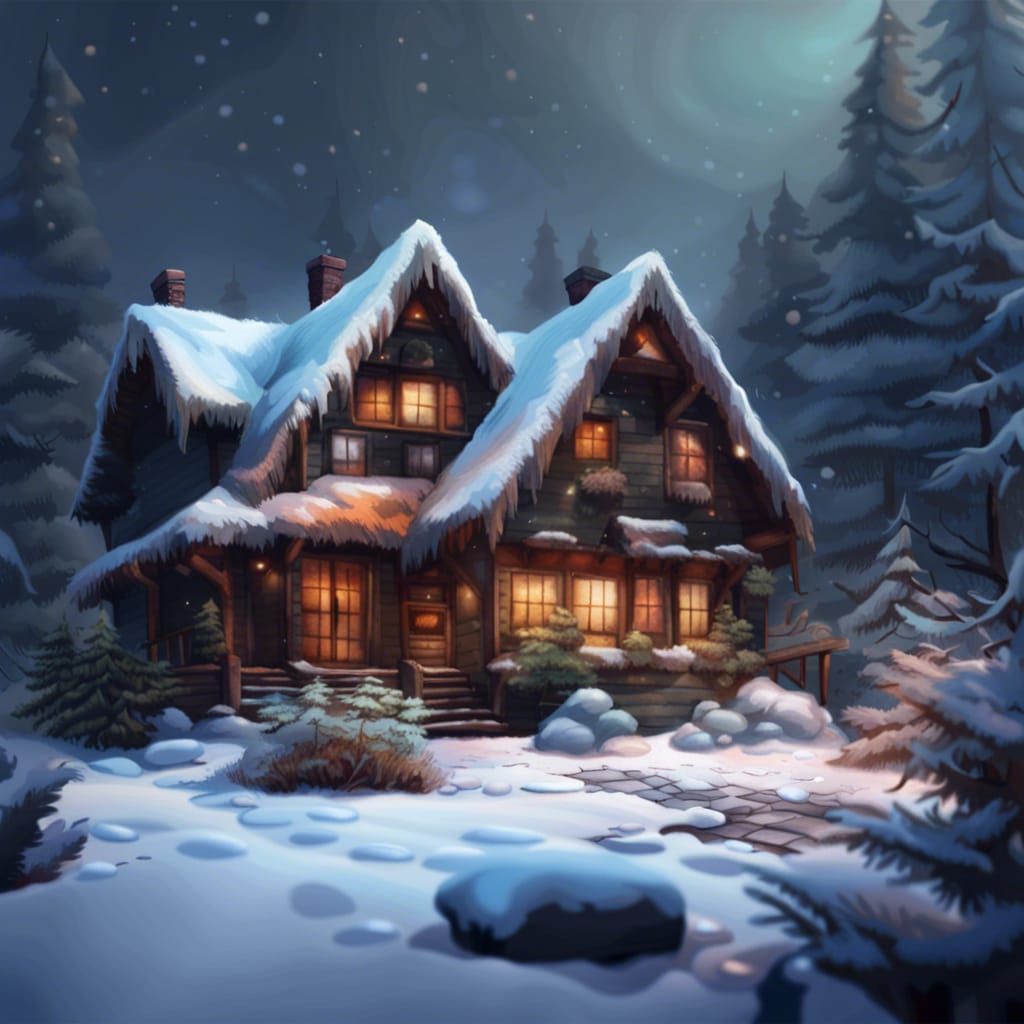 Cozy house in the winter forest - AI Generated Artwork - NightCafe Creator